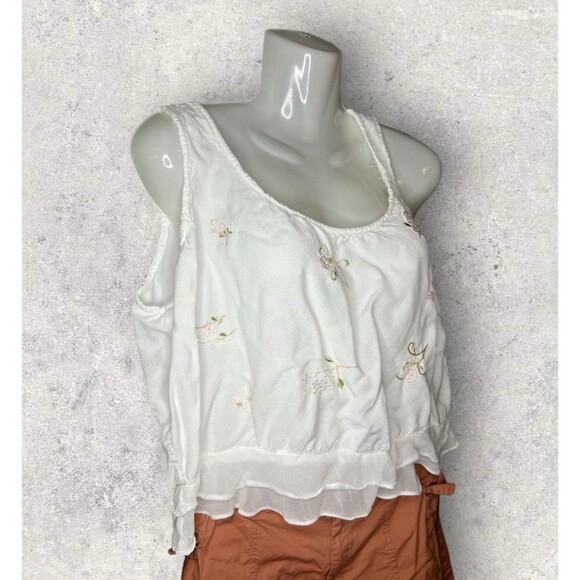 Vintage L’ Pogee Women's Size L/XL Floral Embroidered Bohemian Tiered Tank Top - Picture 2 of 6